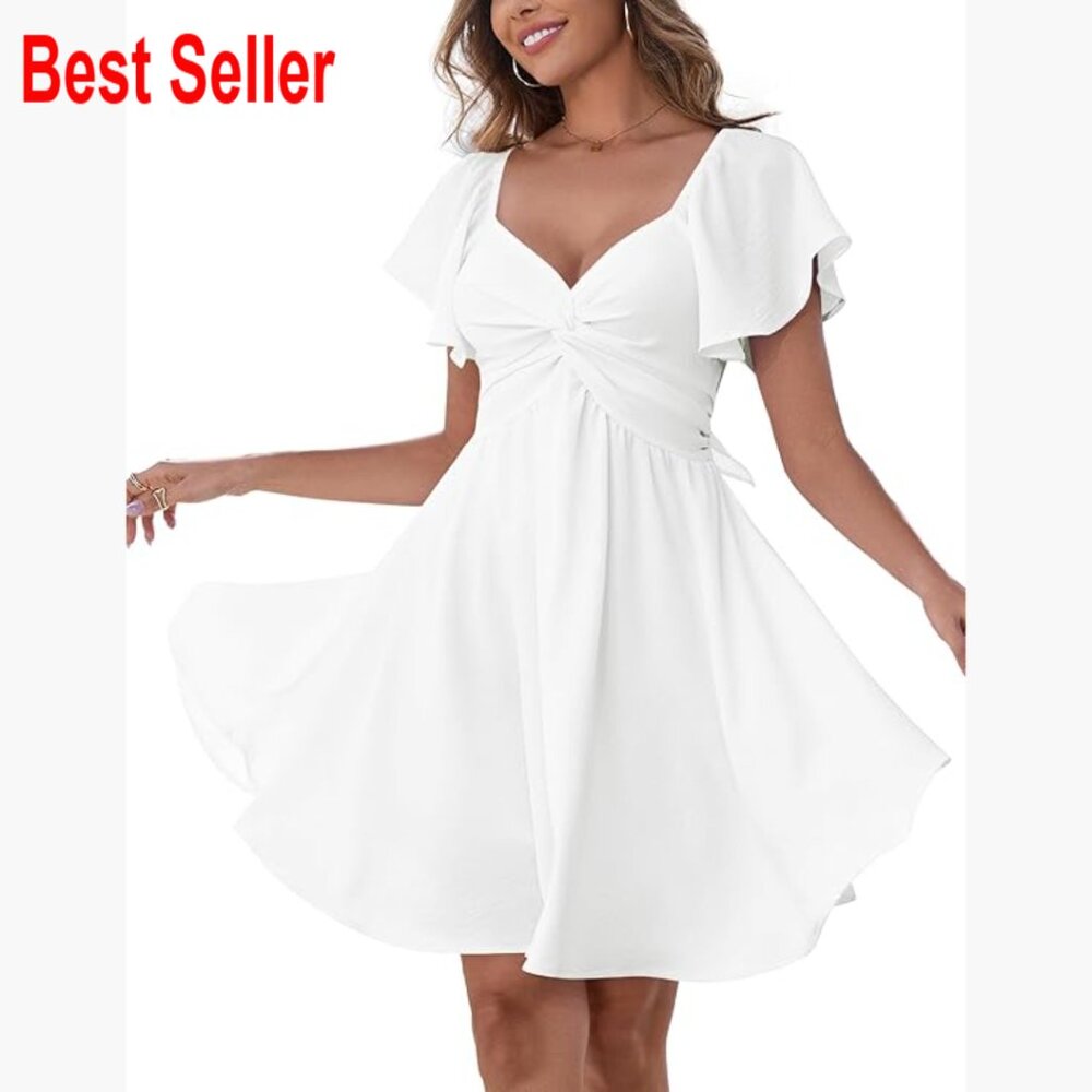 Polyester Sweetheart Knot Front Flutter Sleeve A-… - image 1